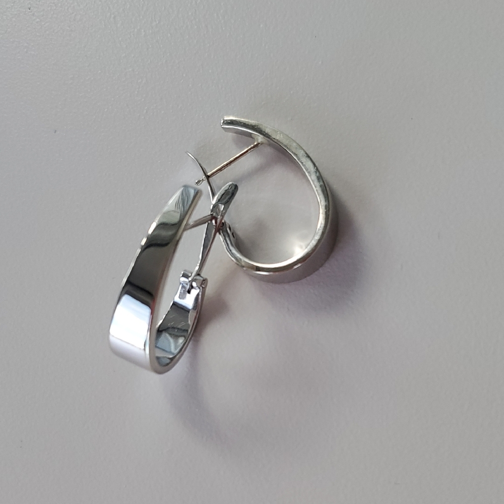 Polished 14k White Gold Half-Hoop Earrings - Modern Women’s Jewelry